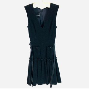 Monique Lhuiller Black Wool Midi Dress 6 Satin